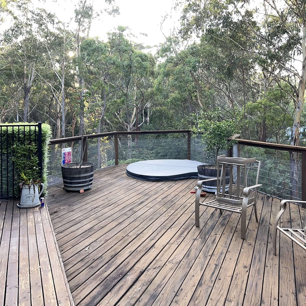 Timber deck before replacement with Trex